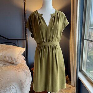 Madewell Moonset Dress Olive Green Knee Length Midi 100% Silk
